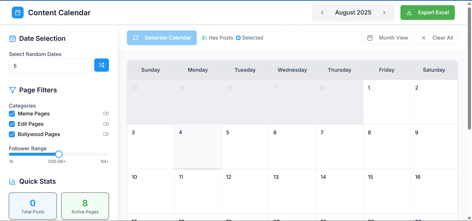 Screenshot of Social Media Content Calendar